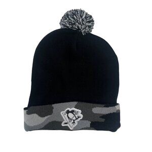 84 Lumber Penguins Knit Beanie Pom Camo NFL Hockey Winter Hat Black